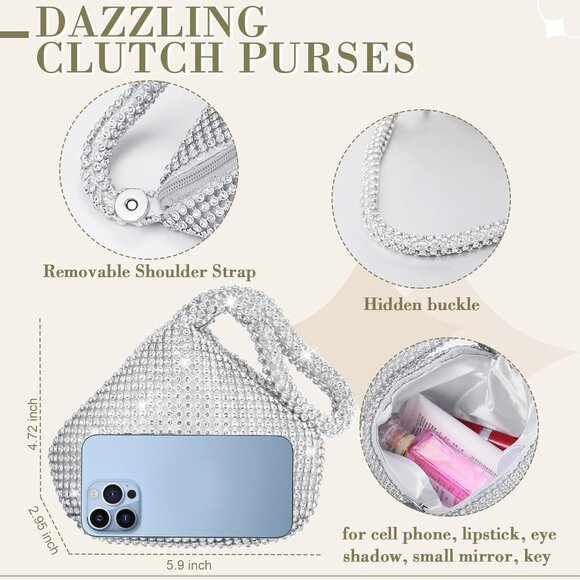 Silver Rhinestone Jewelry Set with Clutch Purse for Women Evening Formal - Picture 7 of 7